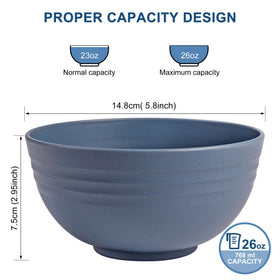 HOTEC classic blue bowls stacked, eight-piece set ideal for versatile serving.