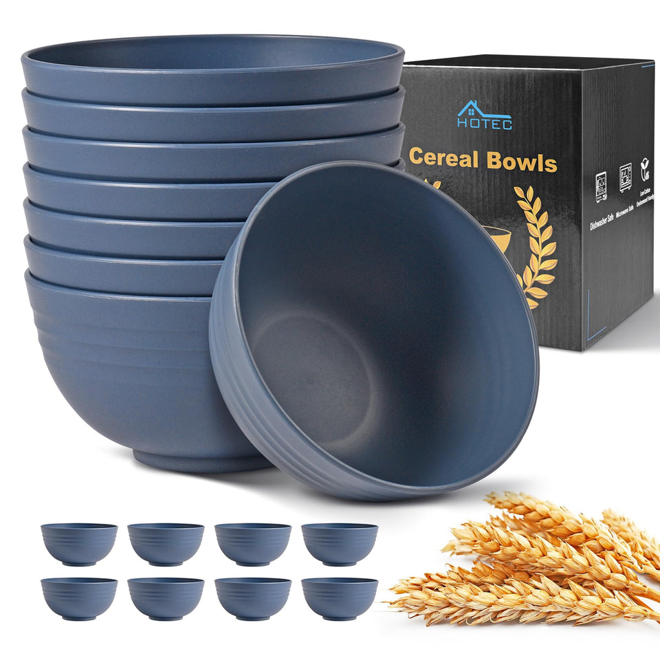 HOTEC BPA-free wheat straw bowls set of eight, closeup for safe daily meals.