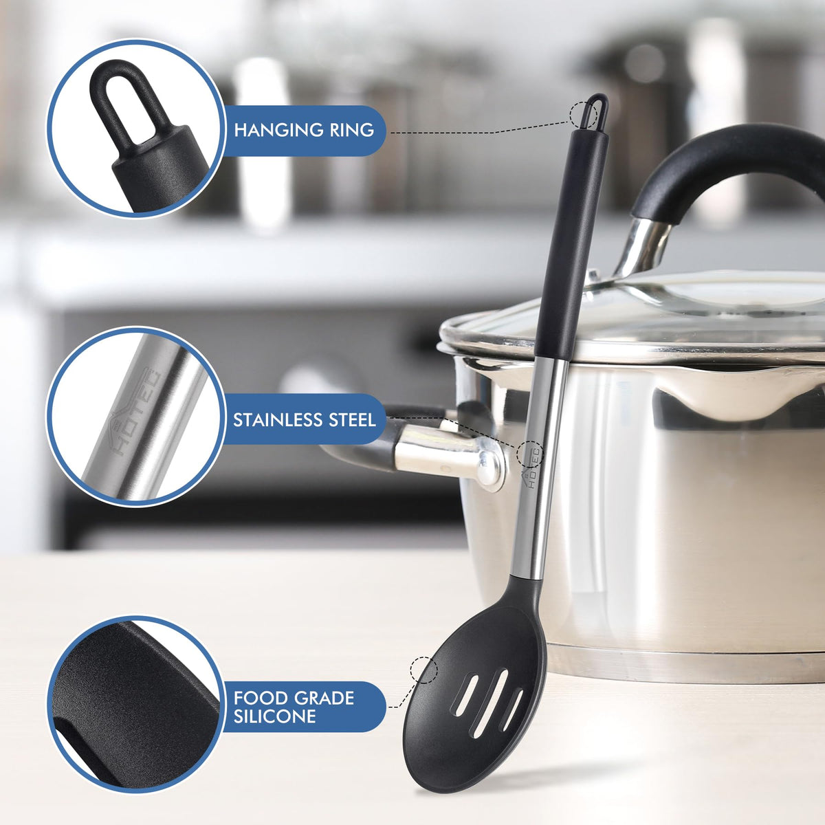 HOTEC dishwasher-safe kitchen utensils for convenient cleaning.