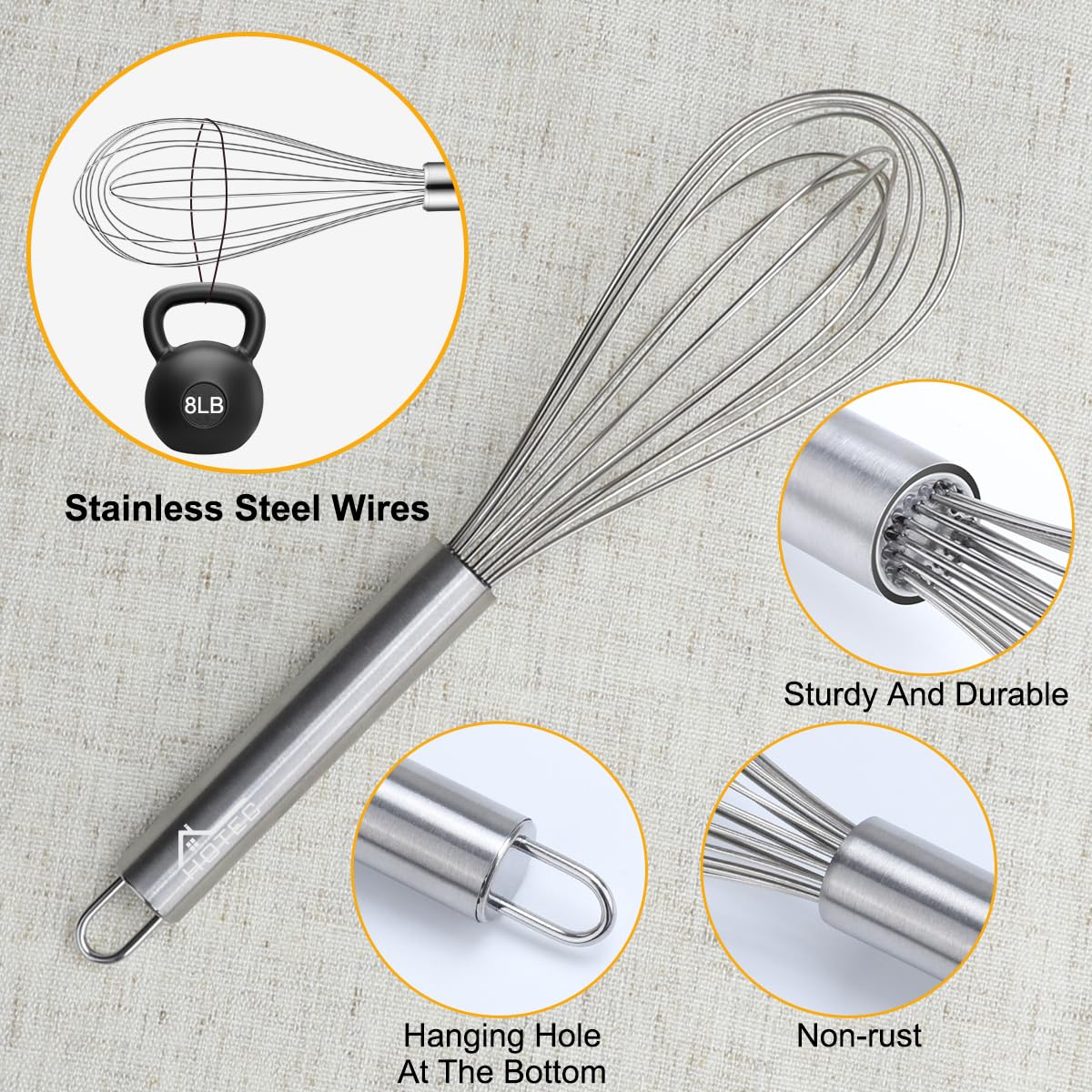 HOTEC dishwasher-safe whisk for quick cleanup after cooking.