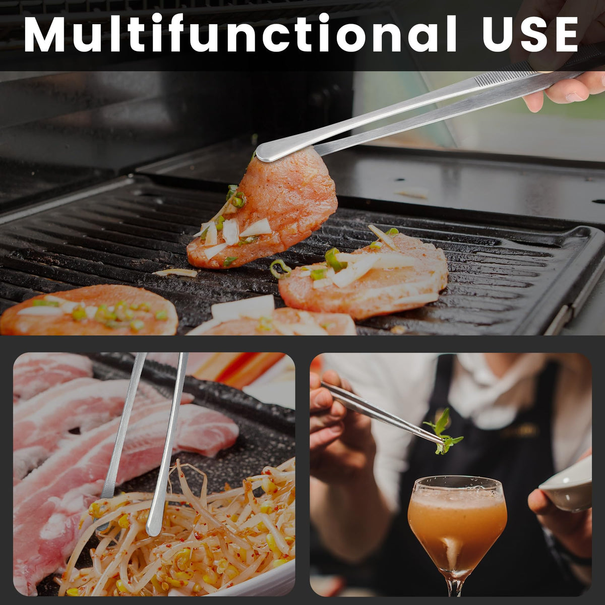 HOTEC round-tip tweezers flip larger items with ease on the grill