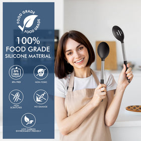 HOTEC 13.3-inch handle offers extended reach during cooking.