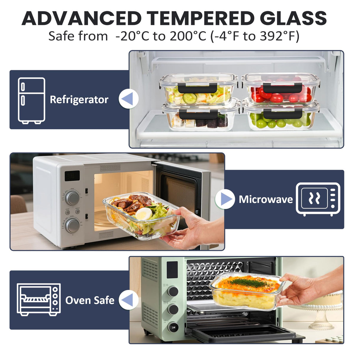 HOTEC microwave-safe borosilicate glass container for quick reheating.