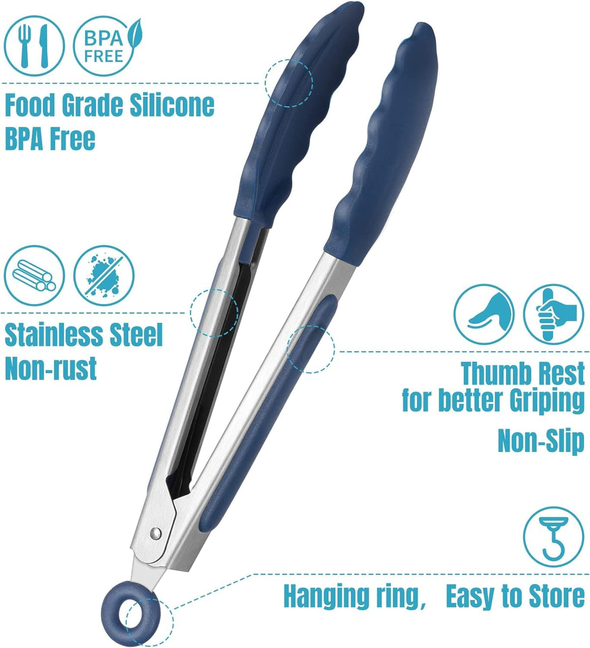 HOTEC mini silicone tongs ergonomic handle provides secure grip during serving