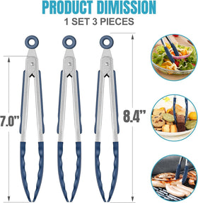 HOTEC mini silicone tongs classic-blue locking design keeps drawers organized