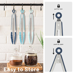 Hotec mini silicone tongs blue dishwasher-safe for easy cleaning