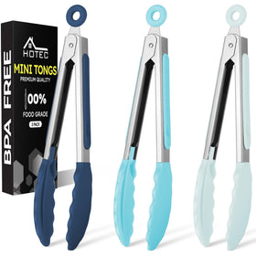 Hotec mini silicone tongs blue locked for compact storage