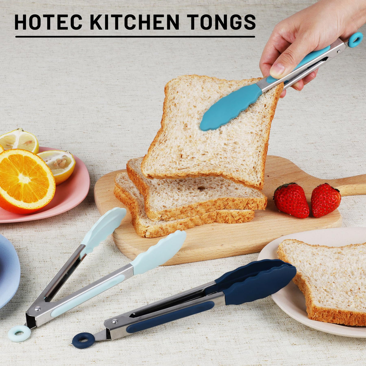 Hotec mini silicone tongs blue ideal for salads and appetizers