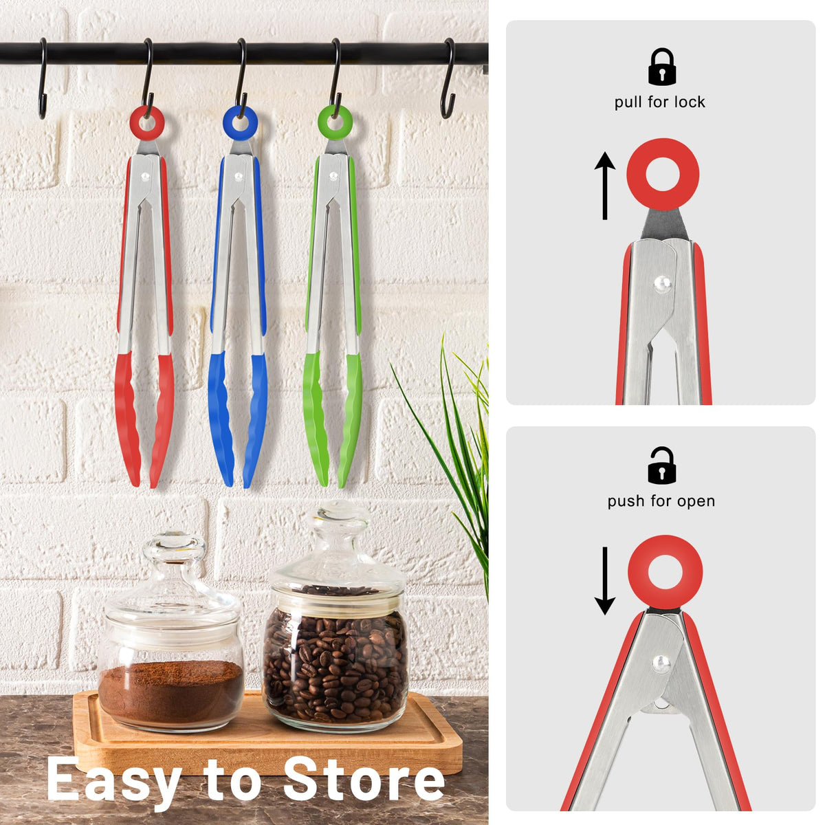 Hotec mini tongs hanging loop for easy storage
