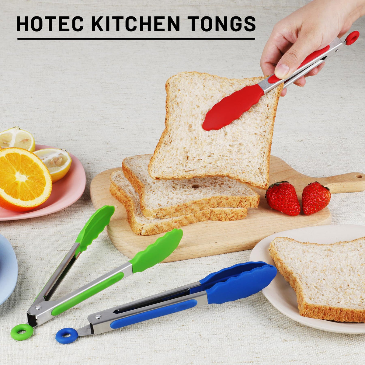 Hotec mini tongs heat resistant silicone tip protects pans