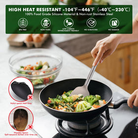 HOTEC pasta server and slotted spoon simplify draining and serving.