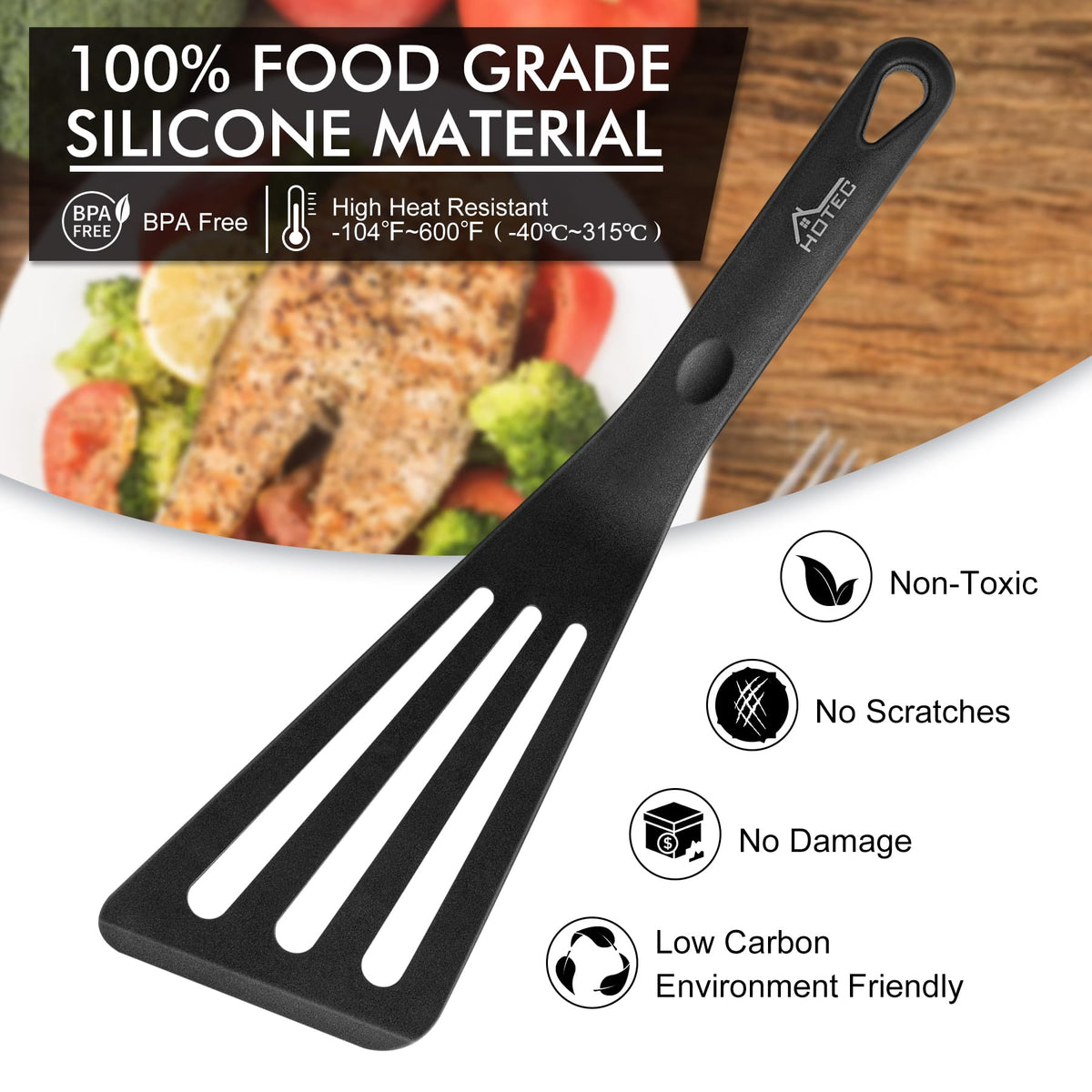 HOTEC silicone spatula set with flexible edges protecting nonstick cookware