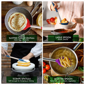 HOTEC silicone spatula close-up shows flexible, non-scratch head