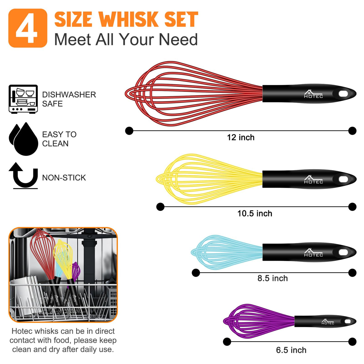 HOTEC 10.5-inch silicone whisk demonstrates smooth aeration for gravies and batters.