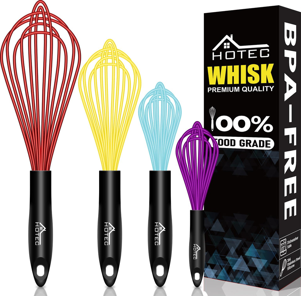 HOTEC 12-inch silicone whisk in action, protecting non-stick pans while whisking sauces.