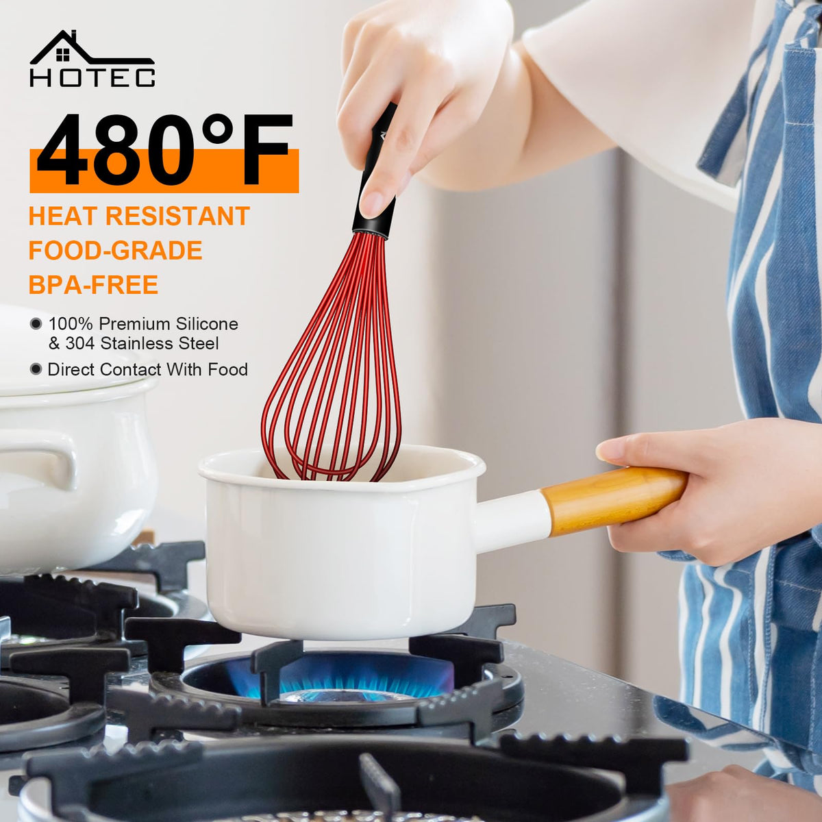 HOTEC 6.5-inch silicone whisk perfect for tight spaces and dipping.