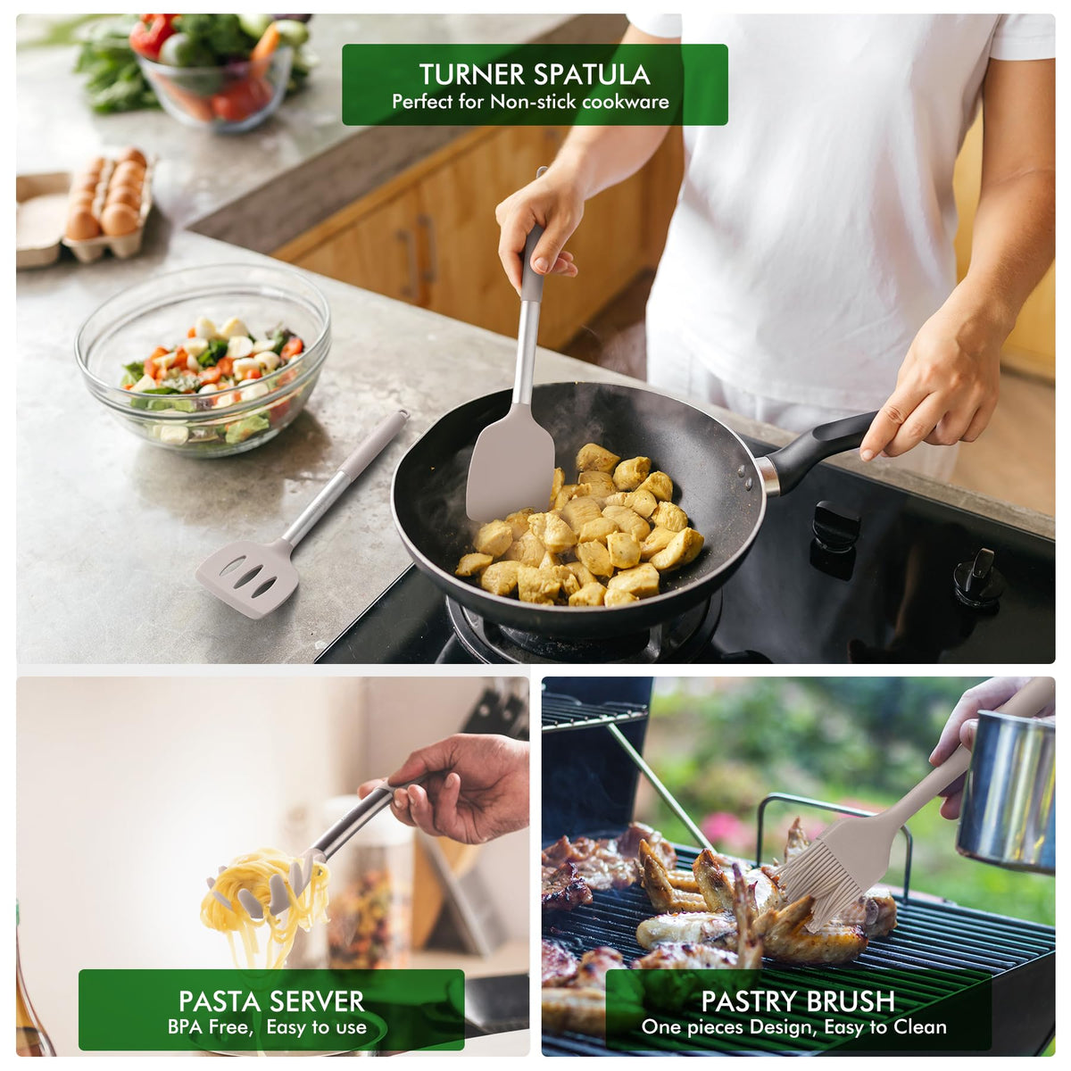 HOTEC silicone spoon rest protects countertops and keeps utensils tidy.