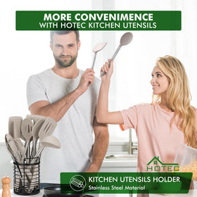 HOTEC stainless steel utensil holder keeps tools organized and within reach.