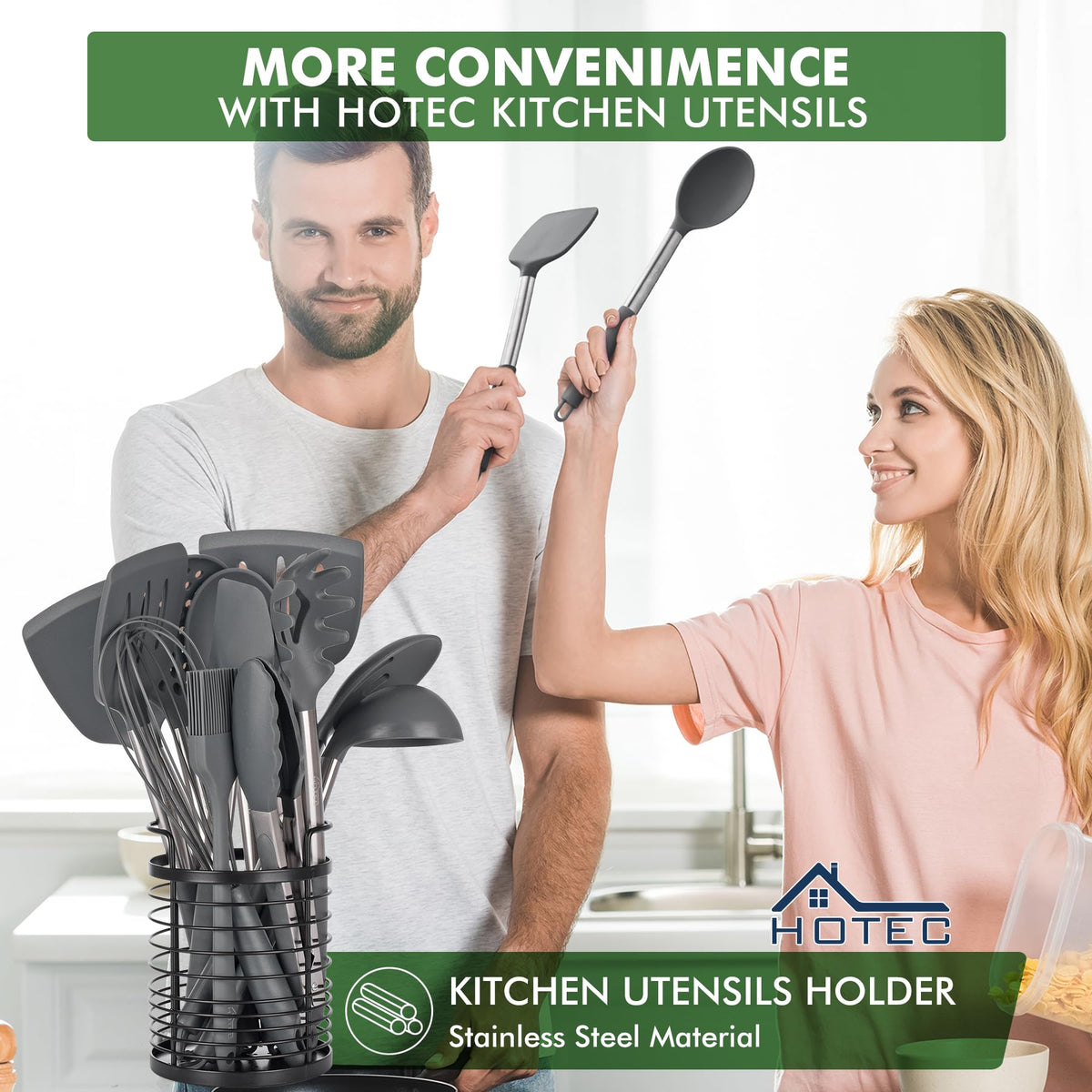 HOTEC stainless steel utensil holder keeps counters organized and accessible