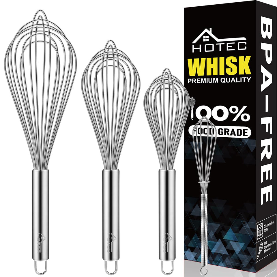 HOTEC four-piece whisk set for versatile stirring and blending in the kitchen.