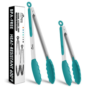 HOTEC 9-inch tongs with silicone tips for precise grip and heat resistance.