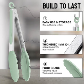 Hotec tongs with silicone tips protect cookware and grip securely