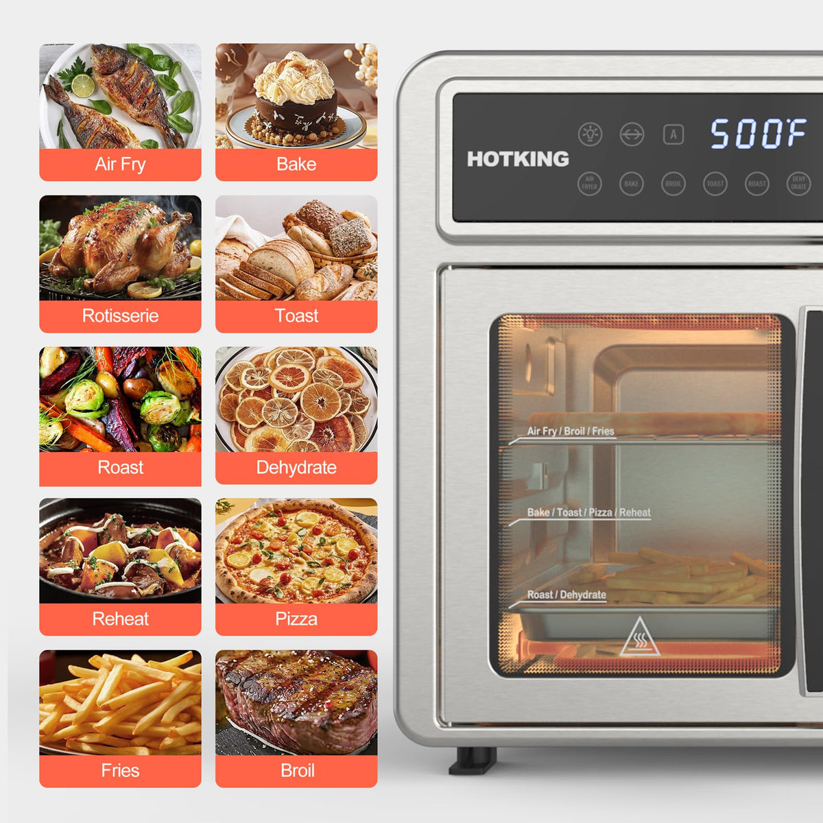 HotKing viewing window helps monitor progress without opening doors.