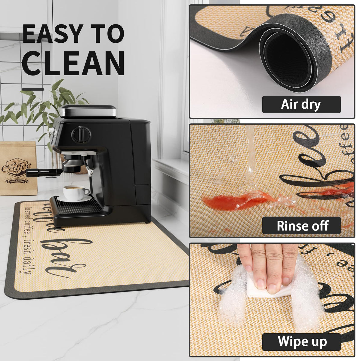 HotLive coffee mat anti-slip rubber back keeps cups secure during use.