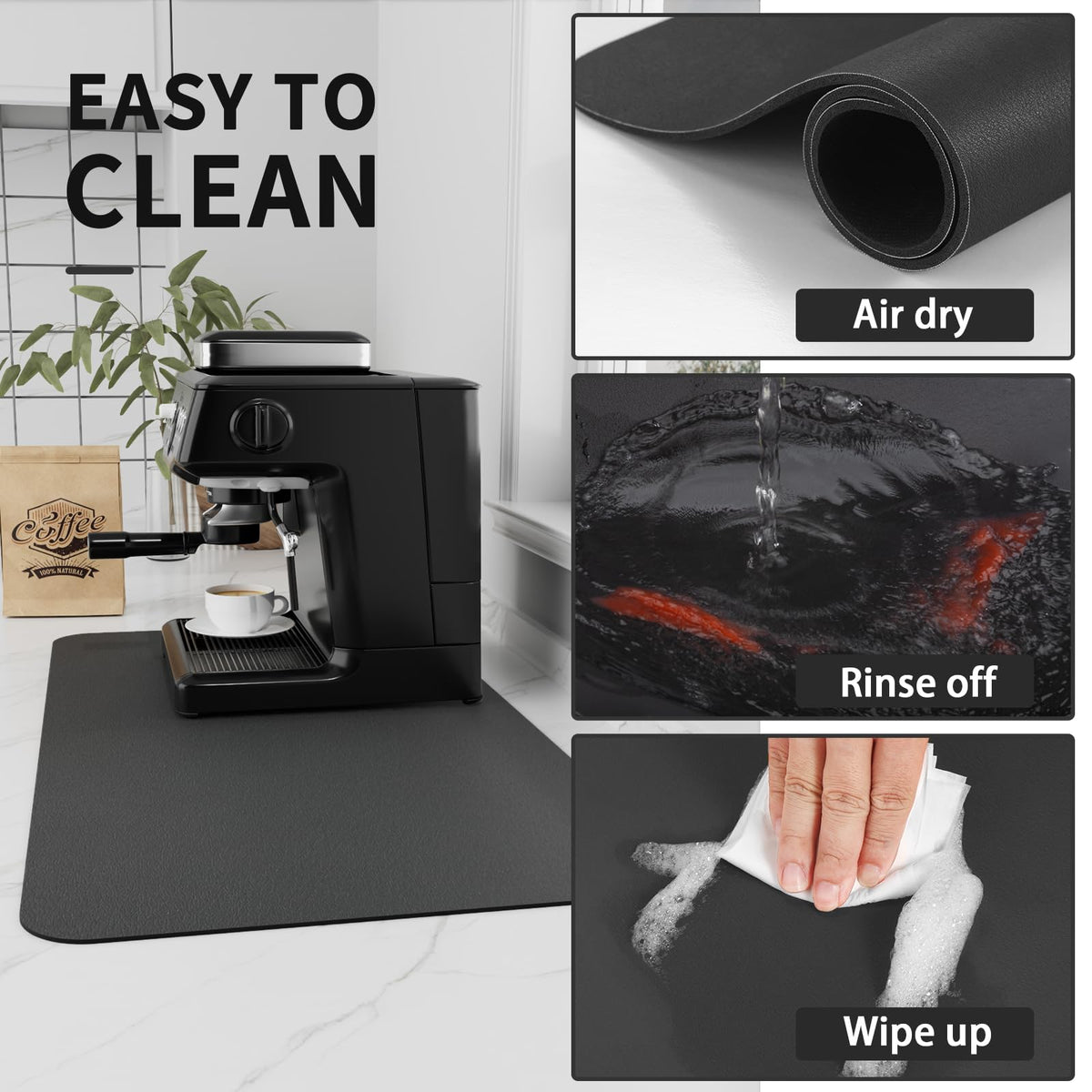HotLive coffee mat placed under coffee maker for stable, non-slip use.
