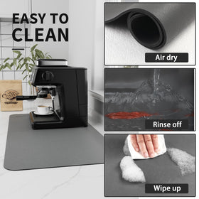 HotLive Coffee Mat being rinsed demonstrates easy cleaning and stain hiding