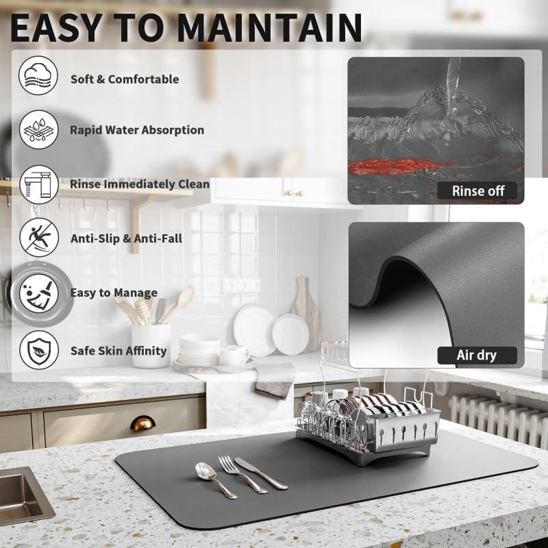 HotLive mat’s thick microfiber dries dishes fast and hides stains.