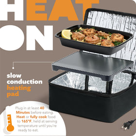 HotLogic Mini lunch box plugged in, warming meals without constant supervision.