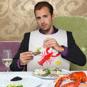 Hotop lemon print bib adds a playful touch to crawfish boils.