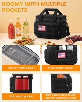 HOTOR lunch box front pocket highlights quick-access snack storage during commuting.
