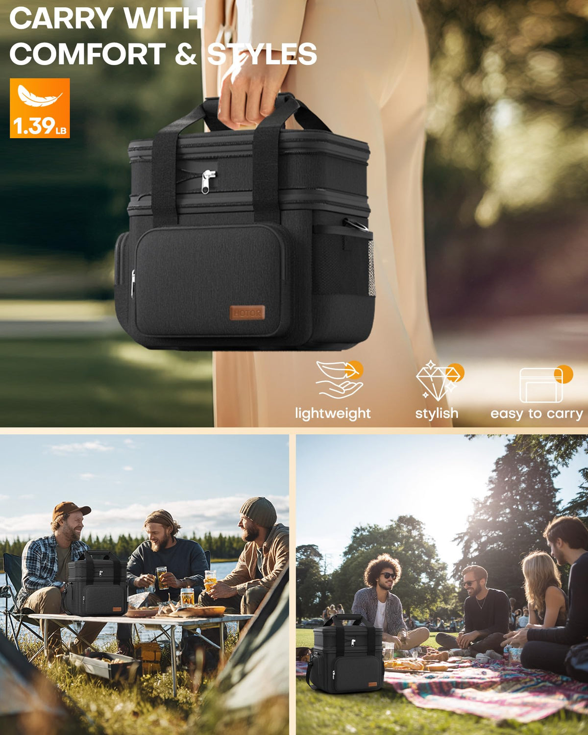 HOTOR lunch box full interior stores multiple meals and beverages efficiently.