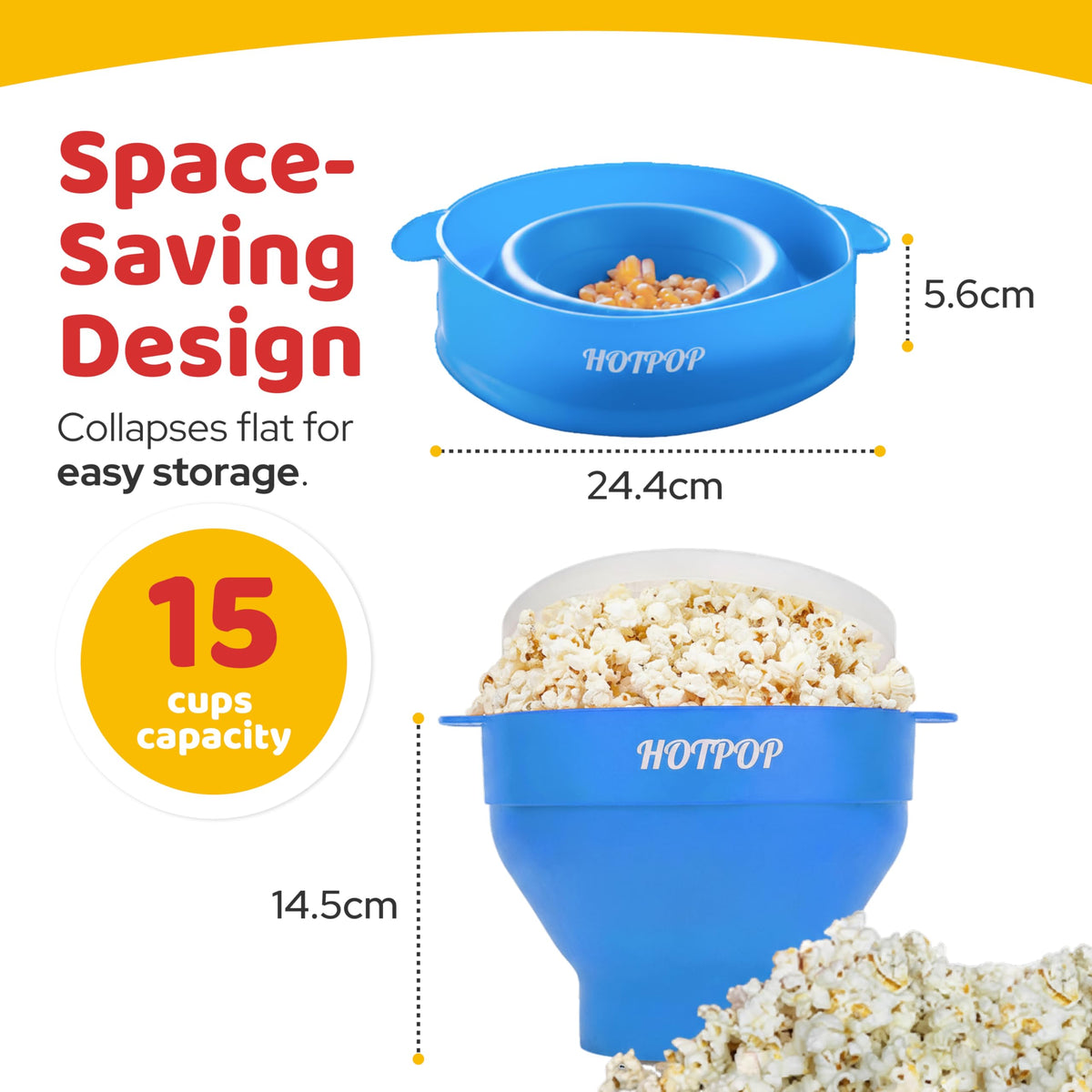 HOTPOP silicone popcorn maker ready for fast, flavorful kernels.