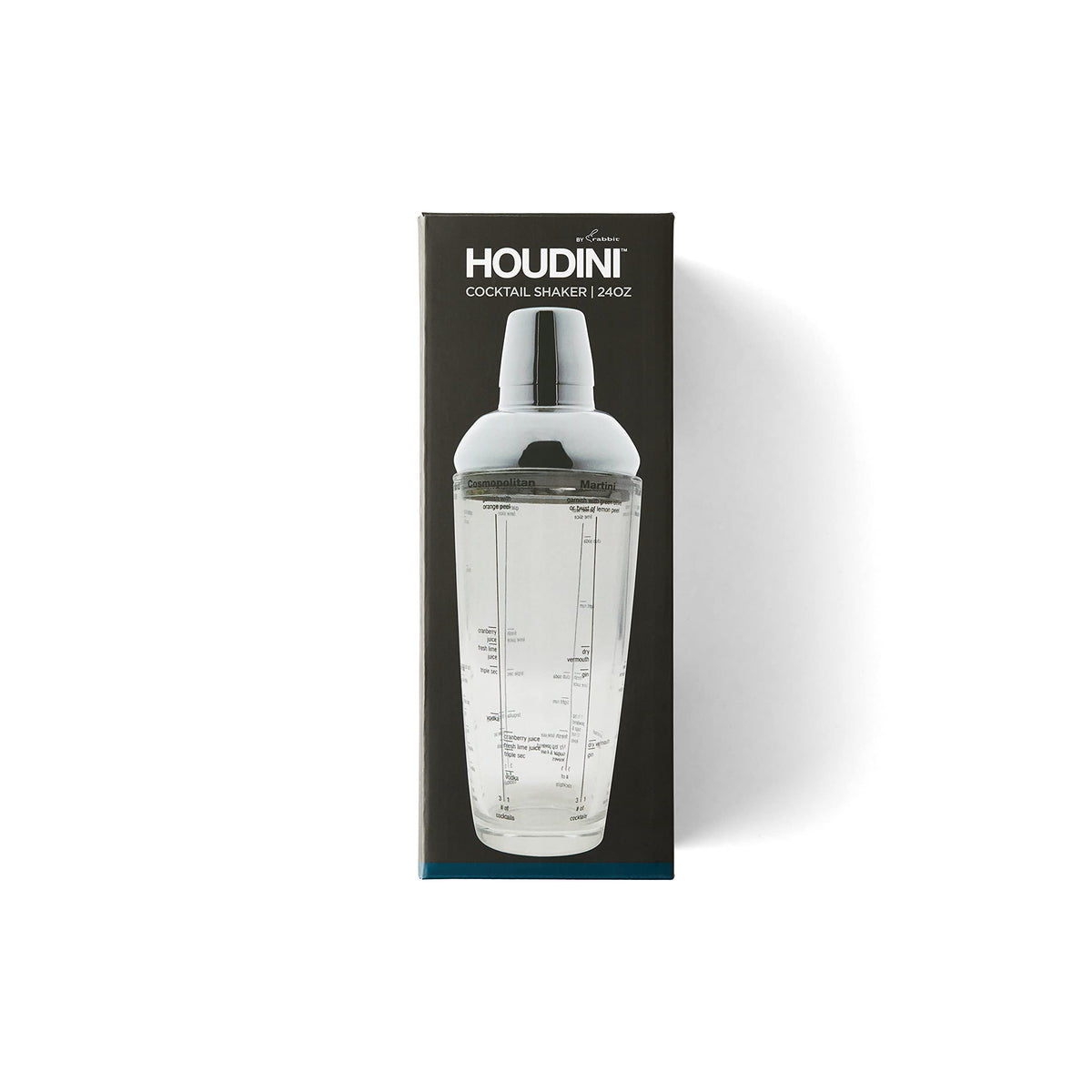 Houdini 24oz glass cocktail shaker on a party setup for stylish entertaining.