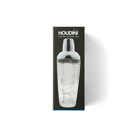 Houdini 24oz glass cocktail shaker on a party setup for stylish entertaining.