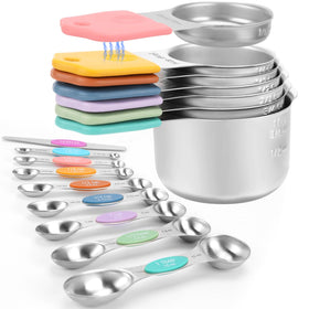HOUJIP 16-piece magnetic measuring set front view for efficient kitchen prep.