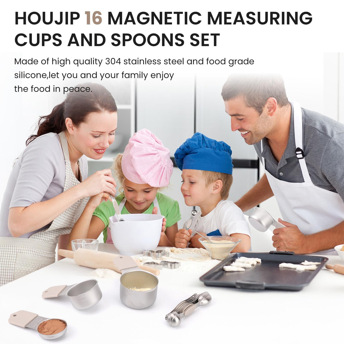 HOUJIP magnetic nesting keeps cups and spoons organized and easy to store.
