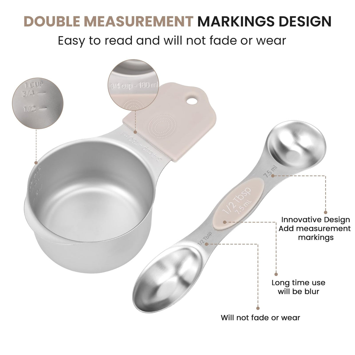 HOUJIP matte finish stainless steel cups offer a textured grip for steady pouring.