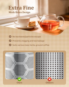 House Again tea infuser with slim lid shows tight seal to prevent leaks.