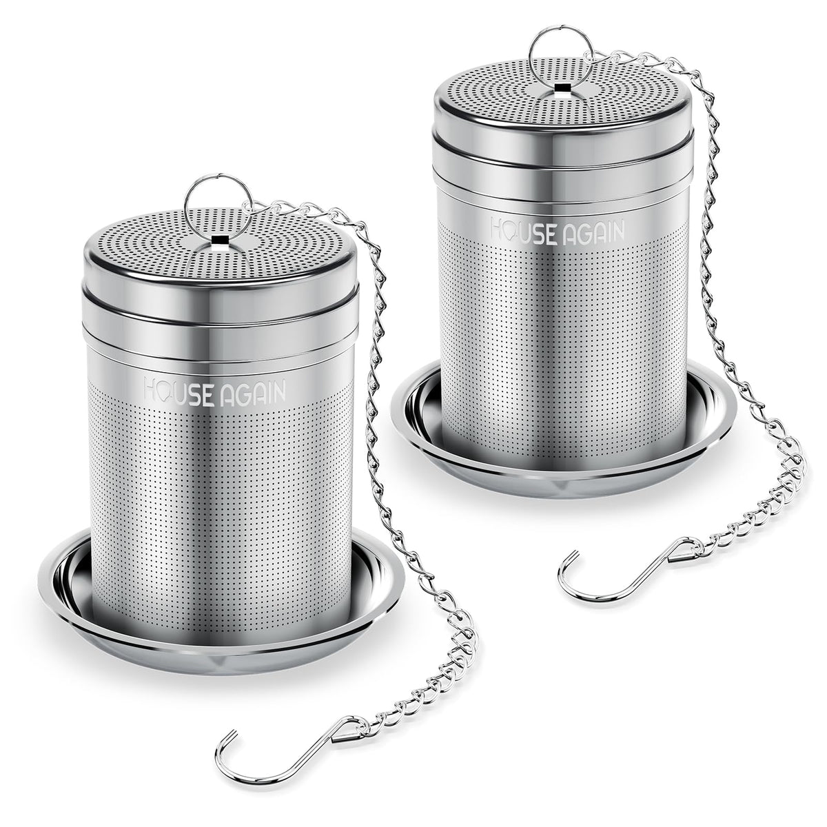 House Again two-pack tea infusers resting beside a cup ready for loose-leaf brewing.