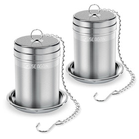 House Again two-pack tea infusers resting beside a cup ready for loose-leaf brewing.