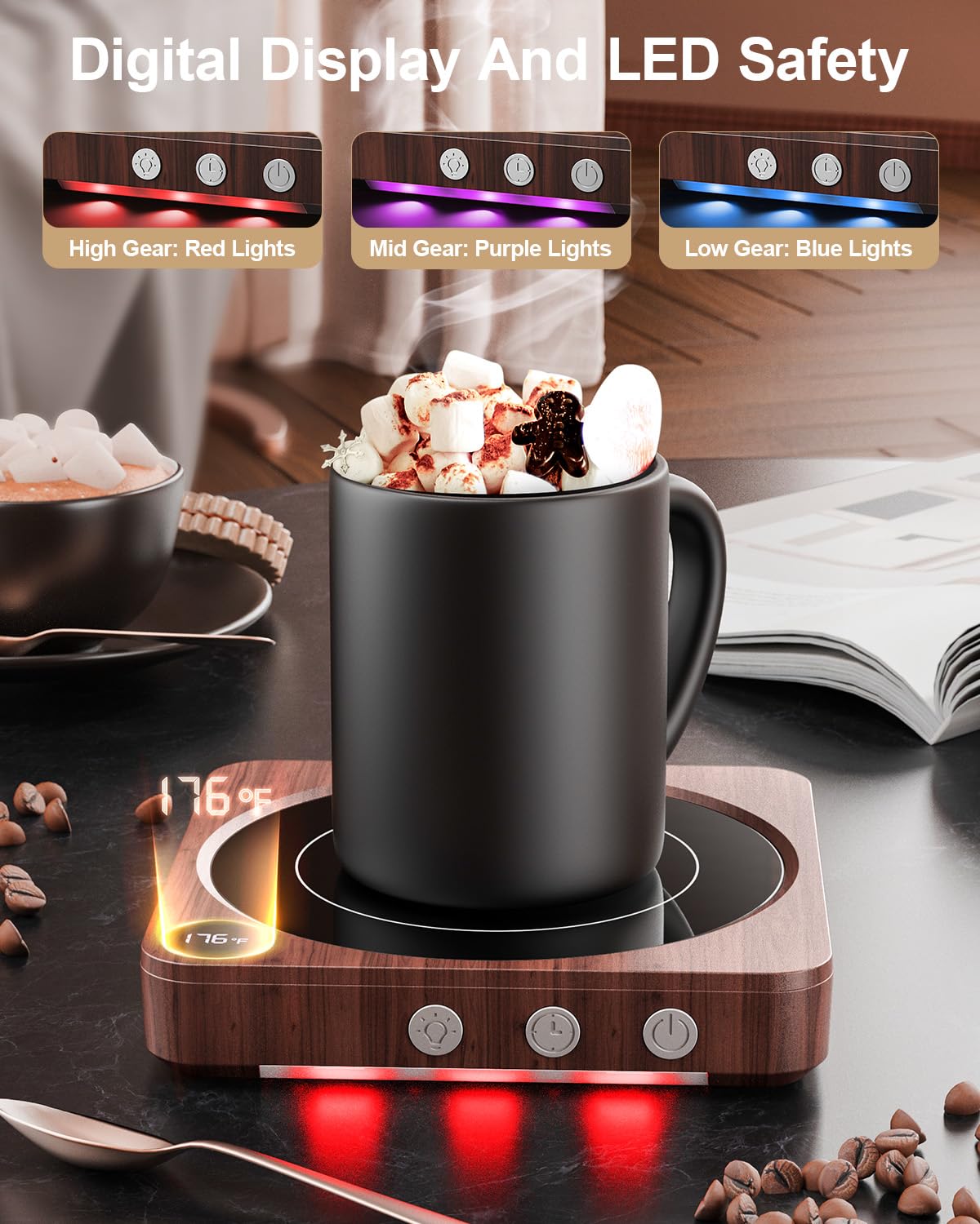 House Gem Mug Warmer with temperature display shows precise heat for your drink.