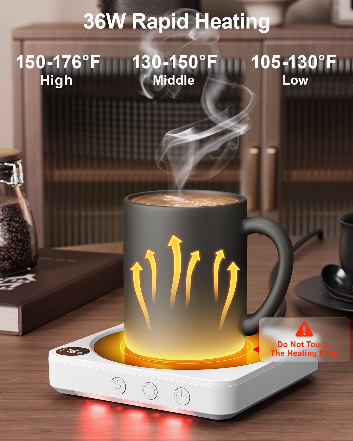 House Gem mug warmer shows temperature display for precise heat control