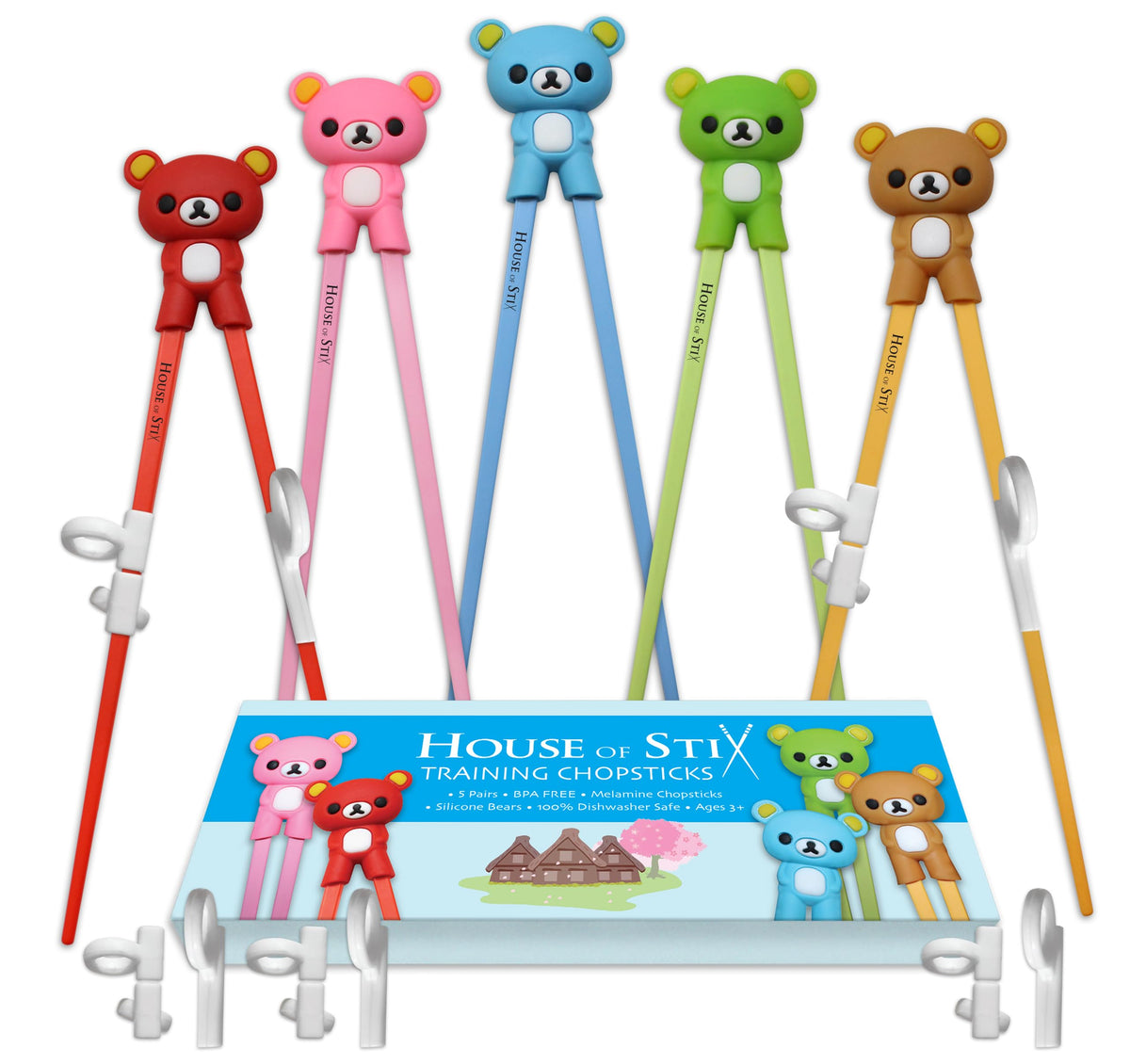 House of Stix bears training chopsticks for kids in a 5-pack, playful design aids learning.