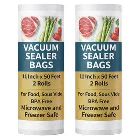 Houseables vacuum sealer bags eleven-by-fifty rolls keep leftovers fresh longer.
