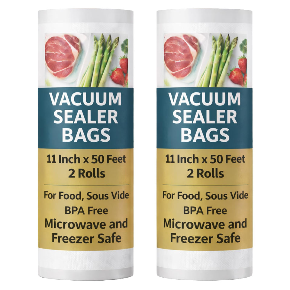 Houseables vacuum sealer bags eleven-by-fifty rolls keep leftovers fresh longer.