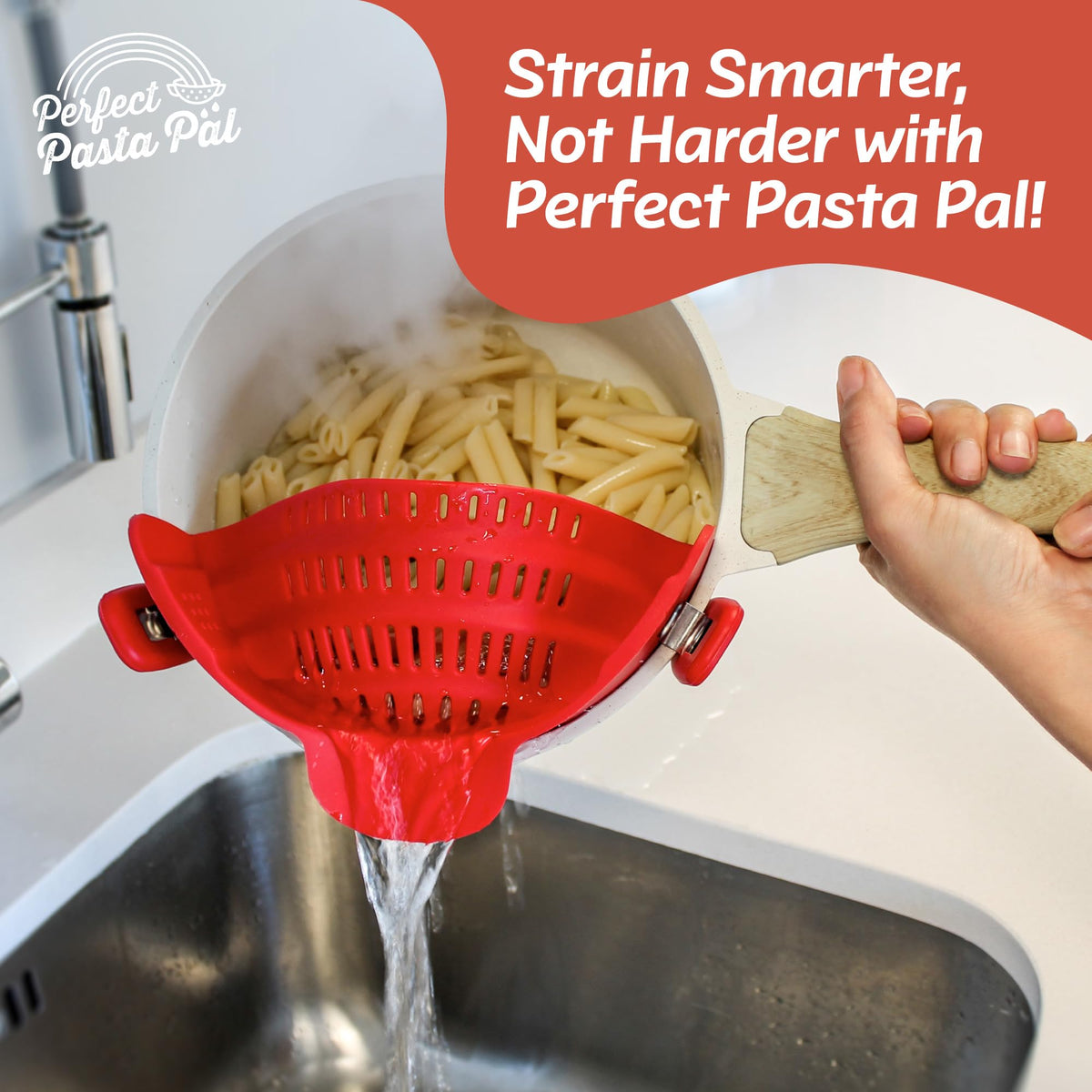 Houseify Perfect Pasta Pal compact space-saving design frees kitchen storage.